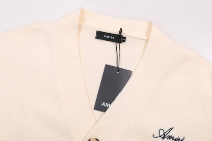 AMRI Cotton V-Neck Bones Cardigan Sweater Apricot