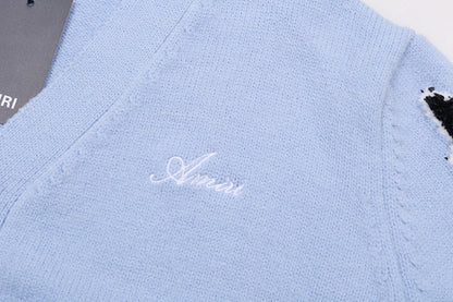 AMRI Cotton V-Neck Bones Cardigan Sweater Blue