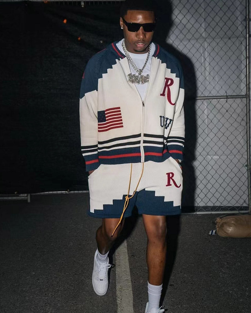 RHUDE Saint Croix Straight-Leg Logo-Appliqu茅d Intarsia Cotton Drawstring Shorts