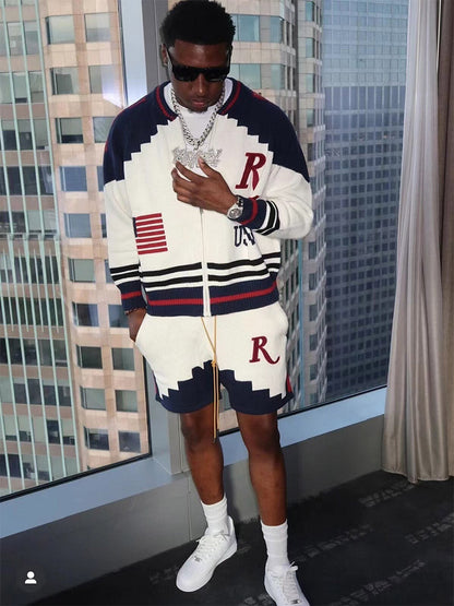 RHUDE Saint Croix Straight-Leg Logo-Appliqu茅d Intarsia Cotton Drawstring Shorts